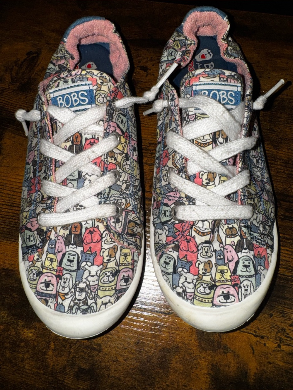 EUC Bobs by Skechers B Cute Dogs Scrunch Back Slip Ons Memory Foam - Size 7